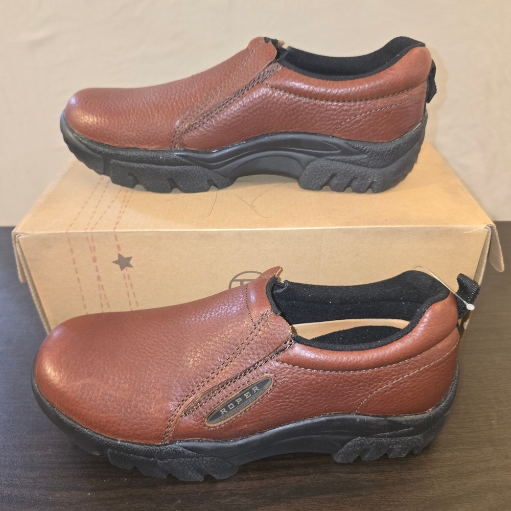 Roper Sport Slip On 9.5 EE Mens Bay Brown Leather Wide Performance Shoes